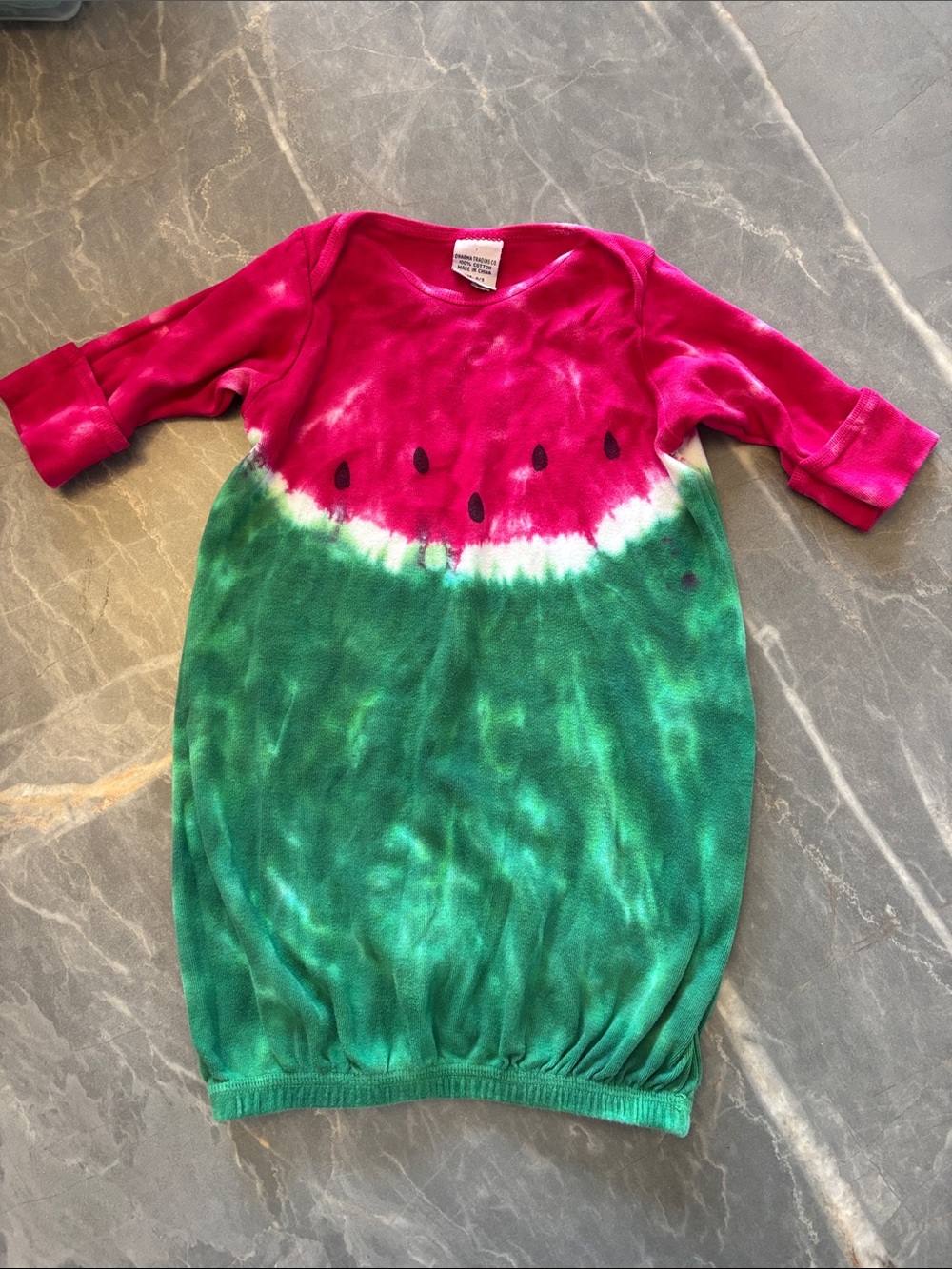 Kids Pink and Green Watermelon Tie-Dye Sleep Gown